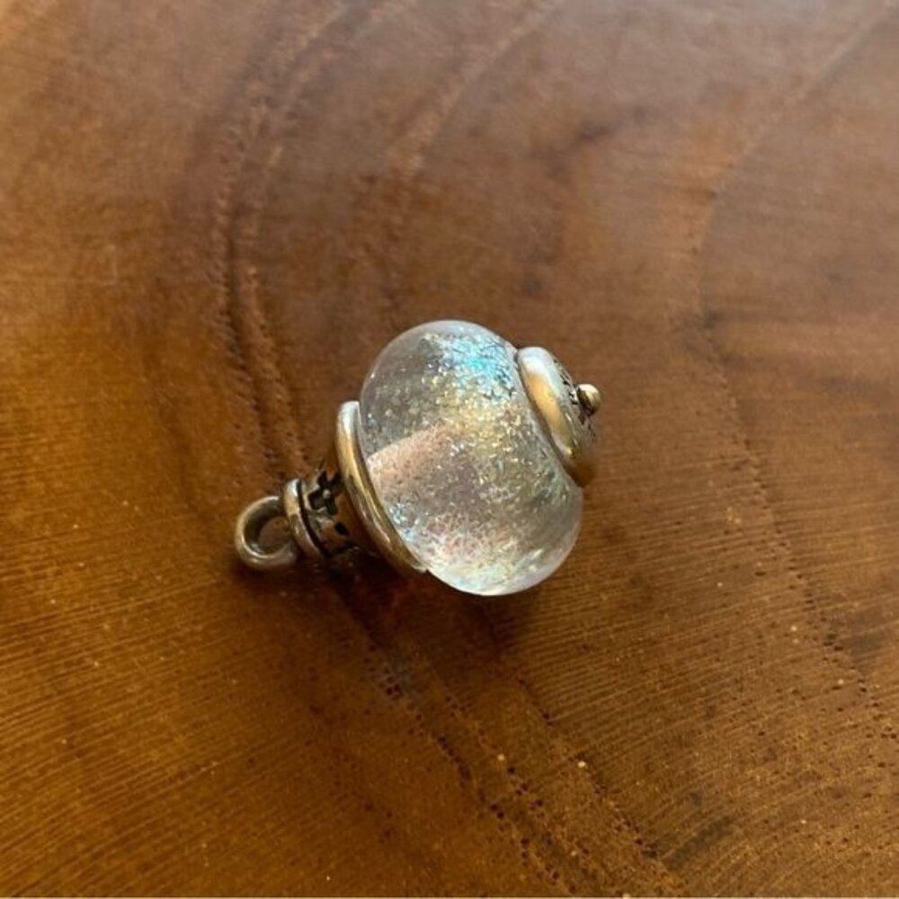 RETIRED James Avery Silver Shimmer Art Glass Bead with Faith Cross Finial